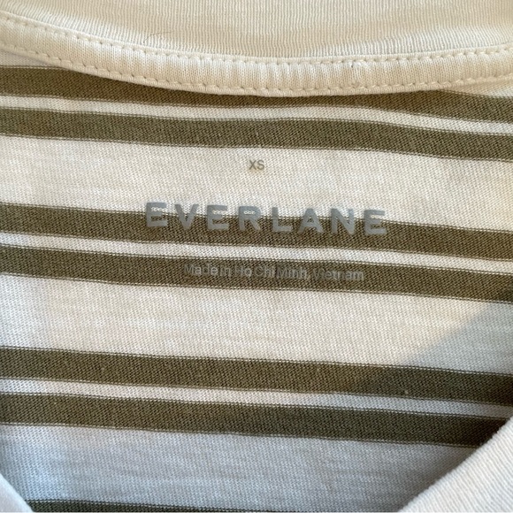 Everlane Long Sleeve Box Cut Pocket Tee Olive Green Tan Striped Shirt Size XS - Picture 5 of 10